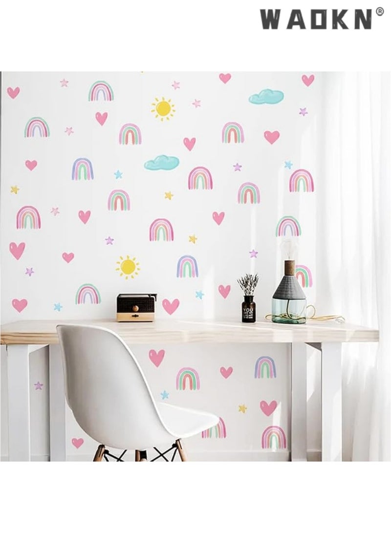 دبليو أيه أو كي أن قوس قزح ديكور غرفة نوم الفتيات ، البوهيمي ملصقات الحائط ، ألوان مائية قوس قزح قلب الشمس نجمة ملصقات الحائط للفتيات الفتيان غرفة نوم الطفل الحضانة ملصقات الحائط ( 72 قطعة ) - Image 5