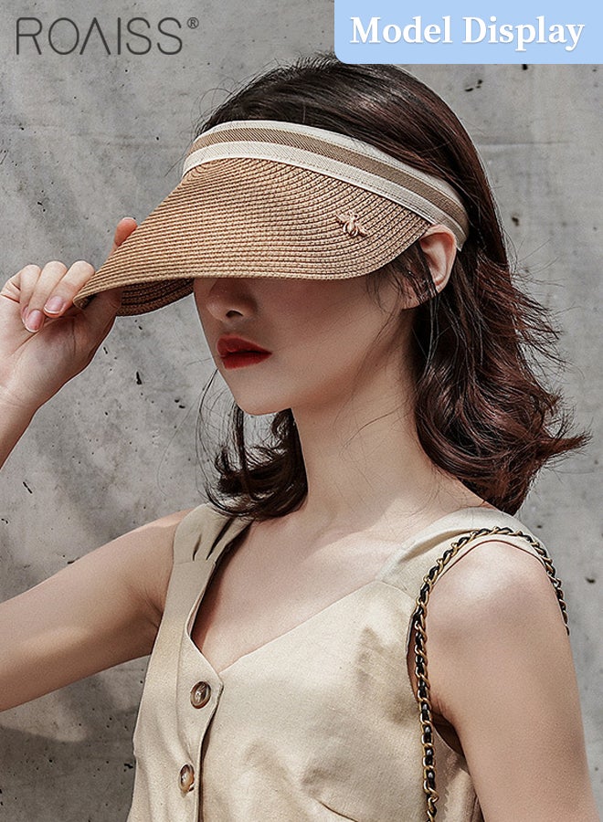 roaiss 2 Pcs Empty Top Beach Straw Hat for Women Lady's Portable Beach Visor Bee Decor Sun Hat Casual Golf Beach Cap Outdoor Hat Garden Fishing Hiking - Image 2