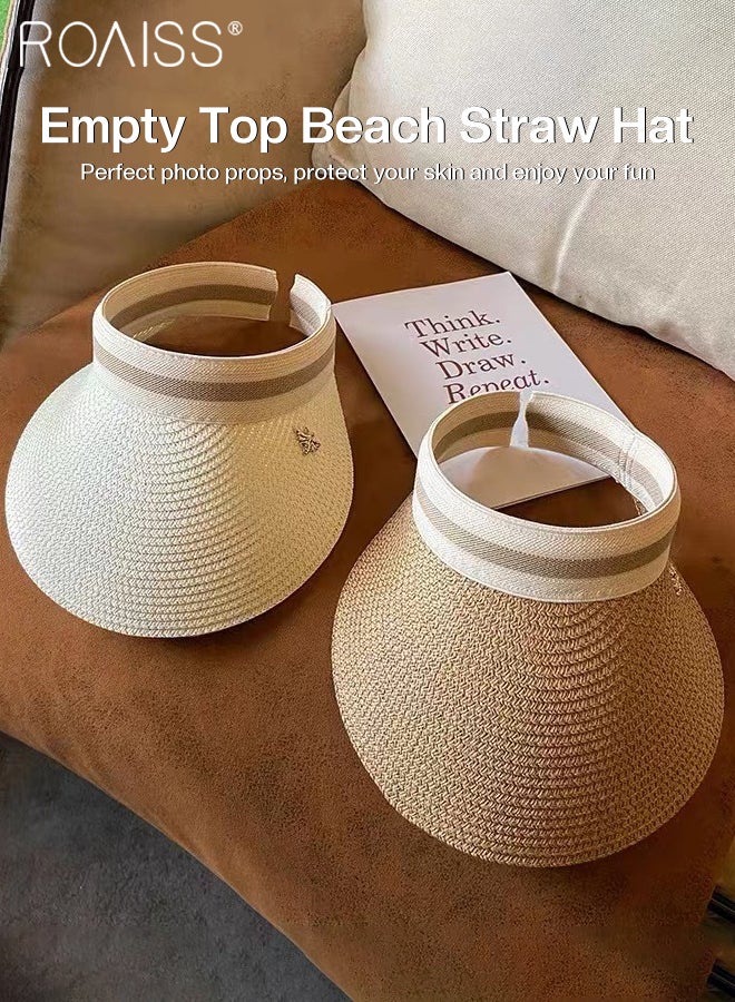 roaiss 2 Pcs Empty Top Beach Straw Hat for Women Lady's Portable Beach Visor Bee Decor Sun Hat Casual Golf Beach Cap Outdoor Hat Garden Fishing Hiking - Image 4