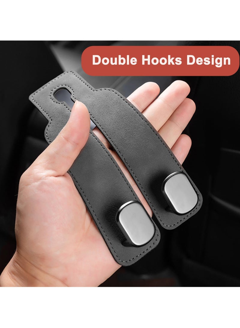 SYOSI 2 Pcs Car Headrest Leather Hooks, 2 in 1 Multi-Functional Double Hooks for Car Headrest, Gray, Ideal for Handbags, Purses, Coats, Umbrellas, Grocery Bags, Durable Purse Hooks for Car Seats - Image 2
