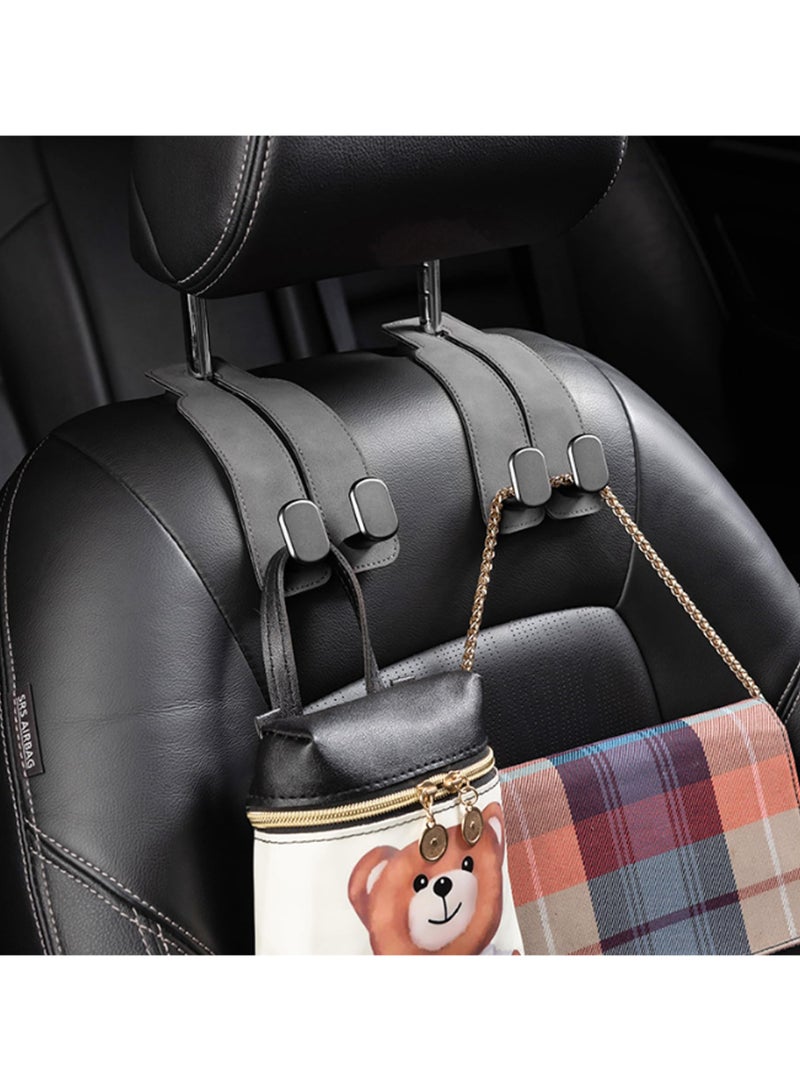 SYOSI 2 Pcs Car Headrest Leather Hooks, 2 in 1 Multi-Functional Double Hooks for Car Headrest, Gray, Ideal for Handbags, Purses, Coats, Umbrellas, Grocery Bags, Durable Purse Hooks for Car Seats - Image 3