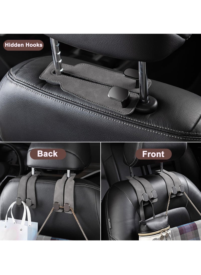 SYOSI 2 Pcs Car Headrest Leather Hooks, 2 in 1 Multi-Functional Double Hooks for Car Headrest, Gray, Ideal for Handbags, Purses, Coats, Umbrellas, Grocery Bags, Durable Purse Hooks for Car Seats - Image 4