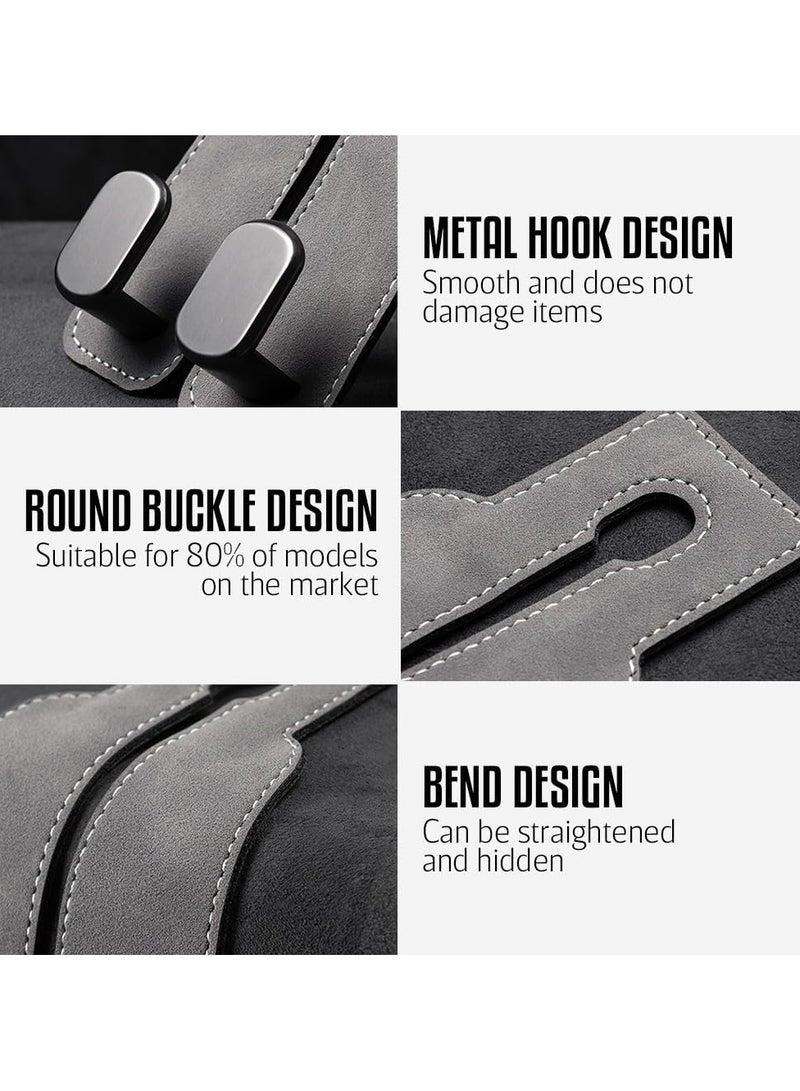 SYOSI 2 Pcs Car Headrest Leather Hooks, 2 in 1 Multi-Functional Double Hooks for Car Headrest, Gray, Ideal for Handbags, Purses, Coats, Umbrellas, Grocery Bags, Durable Purse Hooks for Car Seats - Image 5