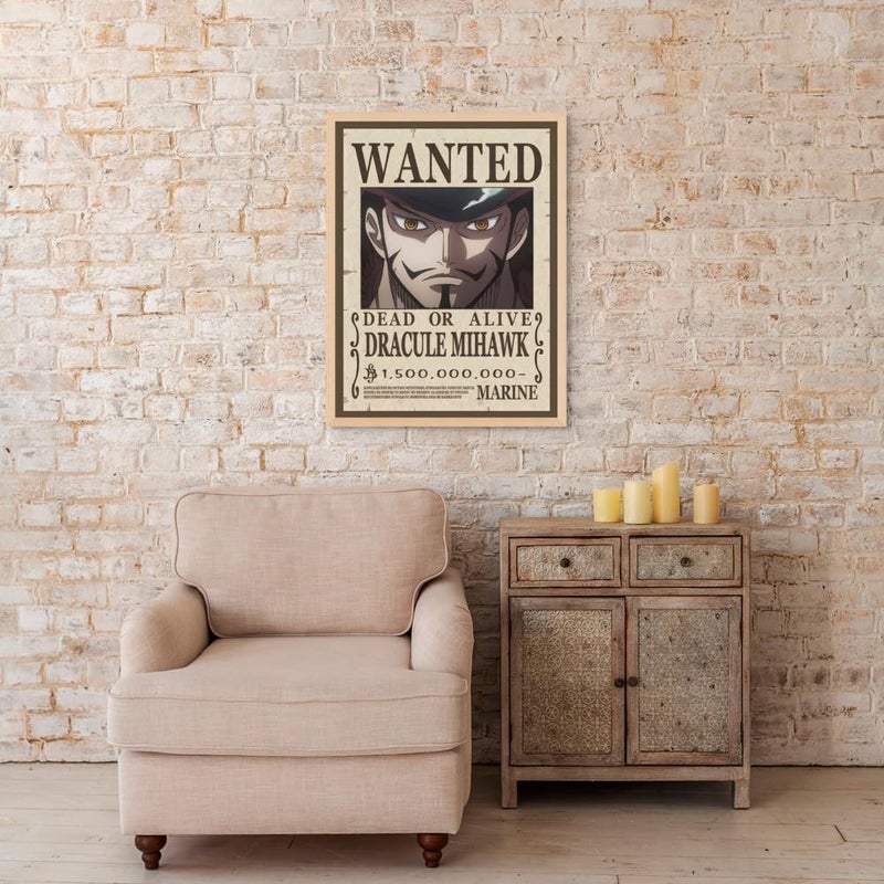 Art Decor Framed Fine Art One Piece Wanted Poster Wall Art Dracule Mihawk Artwork Anime Portrait Print Wall Décor for Bedroom Boy Room Living Room Gaming Room 30x40cm - Image 3