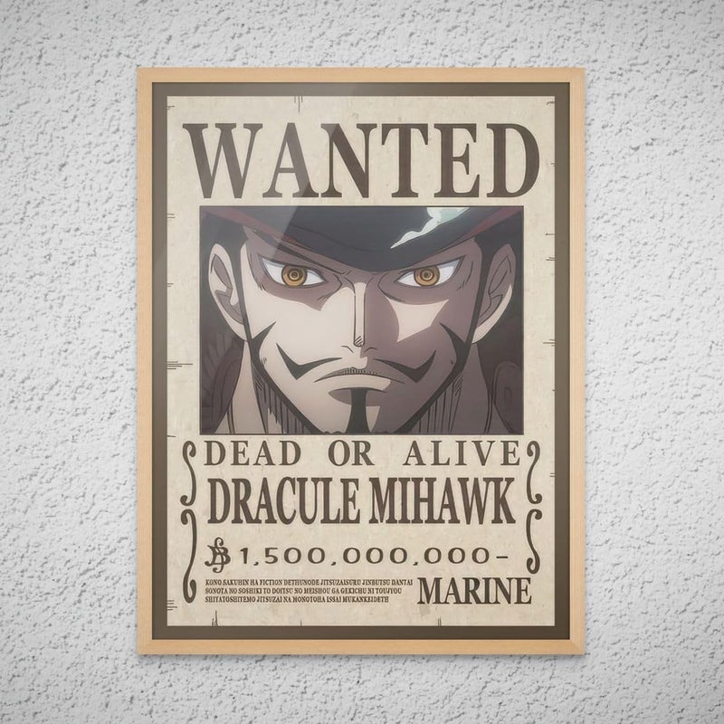 Art Decor Framed Fine Art One Piece Wanted Poster Wall Art Dracule Mihawk Artwork Anime Portrait Print Wall Décor for Bedroom Boy Room Living Room Gaming Room 30x40cm - Image 1