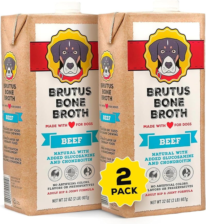 مرق عظام لحم البقر من Brutus - مرق عظام طبيعي 100% يحتوي على الكوندرويتين والجلوكوزامين والكركم، مكملات غذائية من الدرجة البشرية للكلاب الانتقائية في الأكل والأطعمة الجافة - لذيذ ومغذي - عبوة تحتوي على 2 قطعة. - Image 1