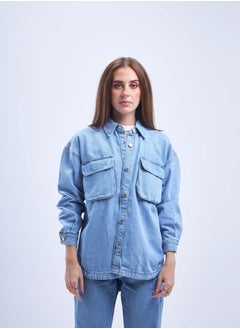 Oversized Light Wash Flap Pocket Denim Shirt Jacket. - pzsku/ZE19B15FF58325DA2C2E3Z/45/_/1721176858/e8da006e-d4ac-4d0e-ae61-e4fe2938452e