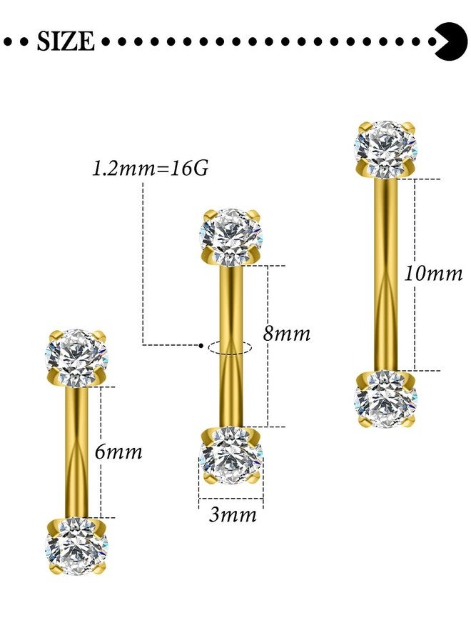 Hoeudjo Rook Piercing Jewelry Surgical Steel Eyebrow Piercing Jewelry 16g Surface Tragus Earrings Curved Barbell Daith Eyebrow Rings for Women Different Bar Length 6/8/10mm Gold-tone - Image 2