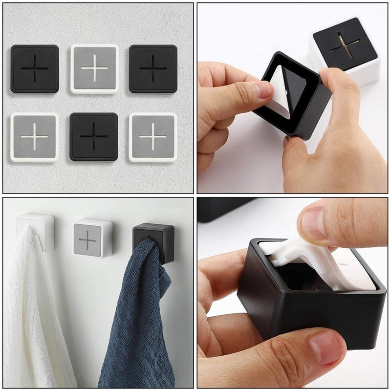 6 Pcs Adhesive Wall Hooks For Towels Tea Towel Clips Wall Mounted Kitchen Bathroom Storage Hooks Gray Black - Image 5