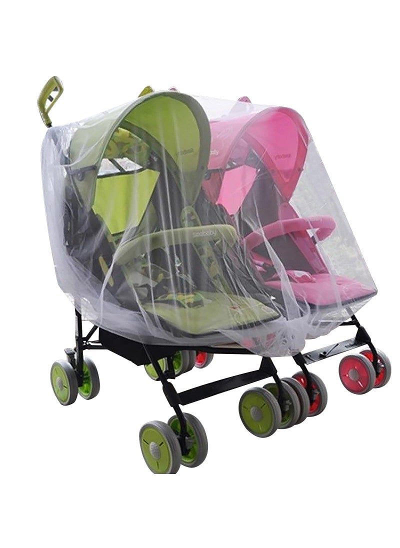 RUIXIA Twin Baby Stroller Full Cover Mosquito Netting Breathable Mesh Drawstring Mosquito Net for Infants Bassinet Cribs Carriage Trolley Cradles Baby Jogger Pushchair Outdoor Netting 