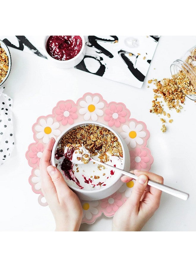 P-Plus International Coasters for Drinks,Silicone Trivet Stylish Small Chrysanthemum Flower Flexible Non-Slip Silicone Cup Mats for Tabletop (Pink, Pack of 6) - Image 2