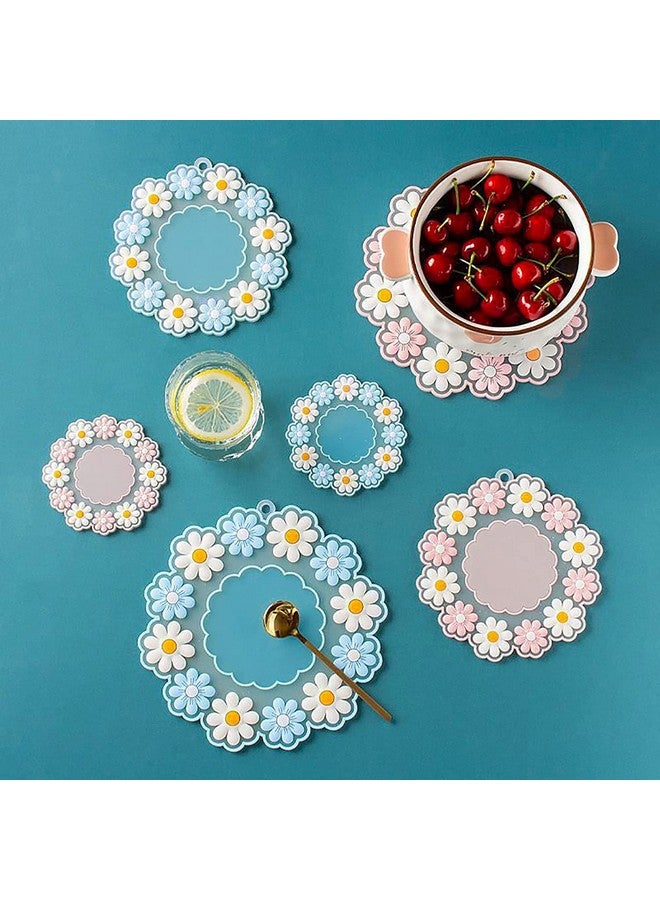 P-Plus International Coasters for Drinks,Silicone Trivet Stylish Small Chrysanthemum Flower Flexible Non-Slip Silicone Cup Mats for Tabletop (Pink, Pack of 6) - Image 4
