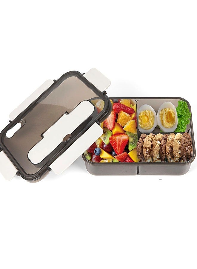 ROEIEIS Bento Lunch Box,3 Compartment Bento Box Containers for Adults Kids,Food Grade Plastic Lunch Box with with Spoon & Fork,BPA Free,Leak-proof,Dishwasher Safe,Microwave Safe(White) - Image 1
