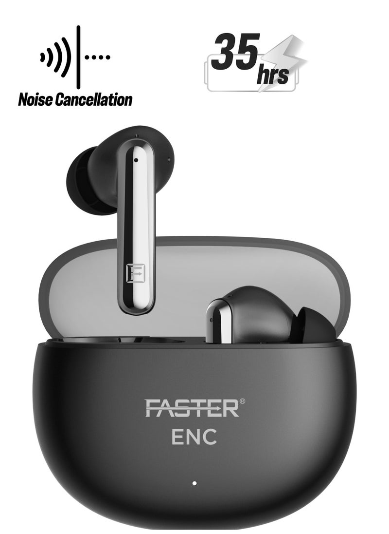 Faster - E22 Wireless Earbuds with Environmental Noise Cancellation (ENC) - 35 Hours Playtime with Bluetooth 5.3 - HiFi Stereo Sound Airpods - Gaming Mode with Ultra-Low Latency - IPX4 Waterproof Earbuds - For Exercise, Gym - Compatible with iPhone & Android (Black) - Image 1