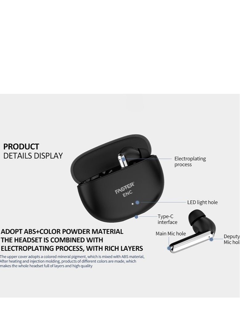 Faster - E22 Wireless Earbuds with Environmental Noise Cancellation (ENC) - 35 Hours Playtime with Bluetooth 5.3 - HiFi Stereo Sound Airpods - Gaming Mode with Ultra-Low Latency - IPX4 Waterproof Earbuds - For Exercise, Gym - Compatible with iPhone & Android (Black) - Image 1