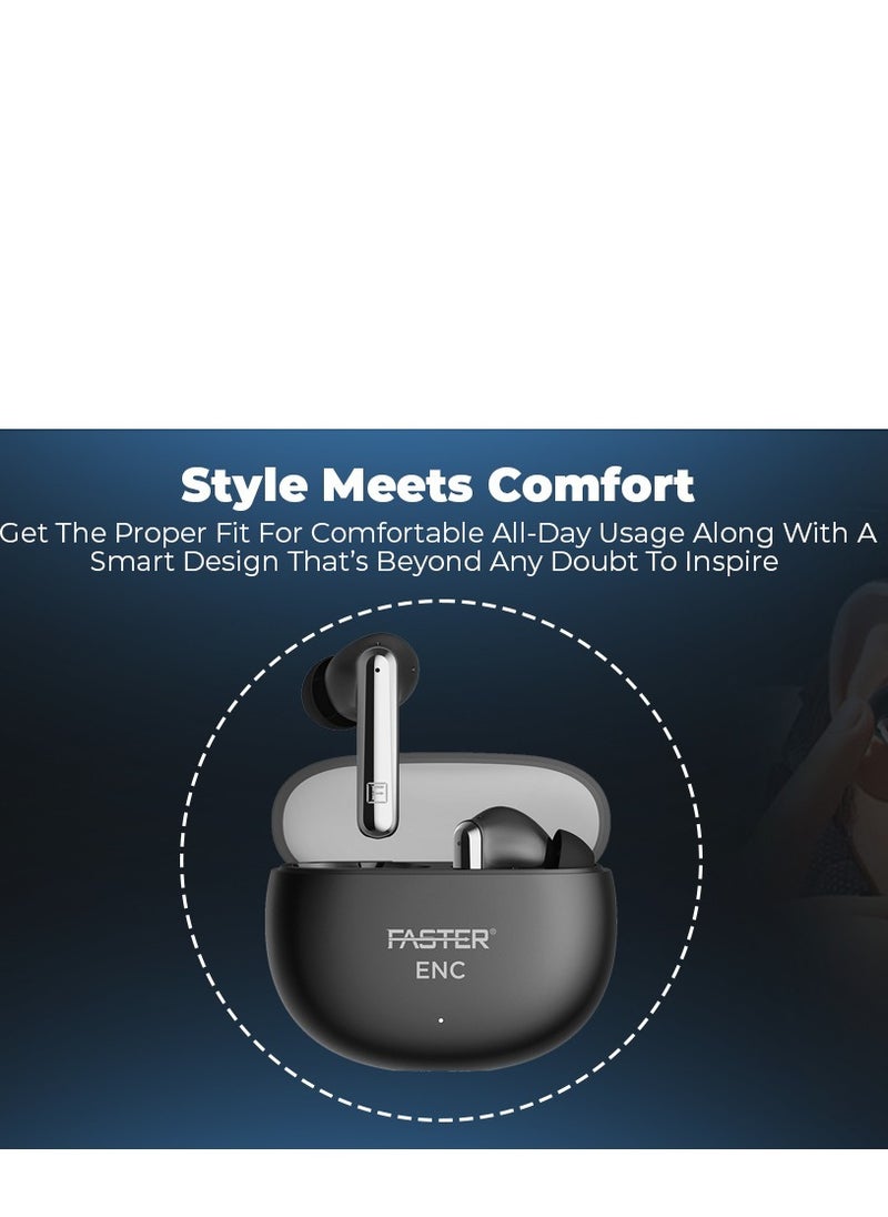 Faster - E22 Wireless Earbuds with Environmental Noise Cancellation (ENC) - 35 Hours Playtime with Bluetooth 5.3 - HiFi Stereo Sound Airpods - Gaming Mode with Ultra-Low Latency - IPX4 Waterproof Earbuds - For Exercise, Gym - Compatible with iPhone & Android (Black) - Image 1
