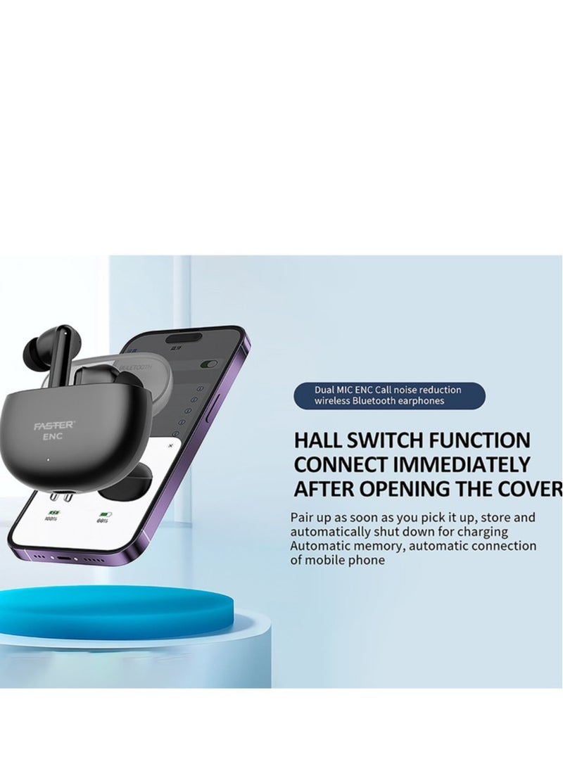 Faster - E22 Wireless Earbuds with Environmental Noise Cancellation (ENC) - 35 Hours Playtime with Bluetooth 5.3 - HiFi Stereo Sound Airpods - Gaming Mode with Ultra-Low Latency - IPX4 Waterproof Earbuds - For Exercise, Gym - Compatible with iPhone & Android (Black) - Image 1