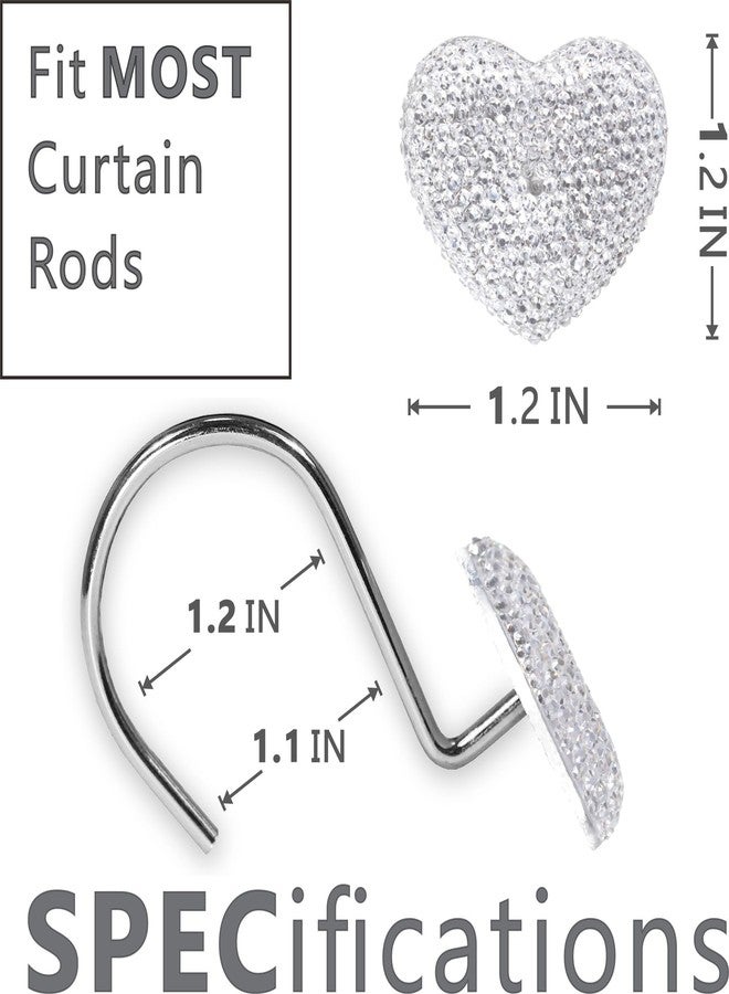 Popkozzi Clear Heart Shower Curtain Hooks: 12 Pcs Glitter Crystal Decorative Curtain Rings with Sparkling Rhinestones - Transparent Shower Hangers for Valentine's Day Christmas Winter Holiday Bathroom Decor - Image 4