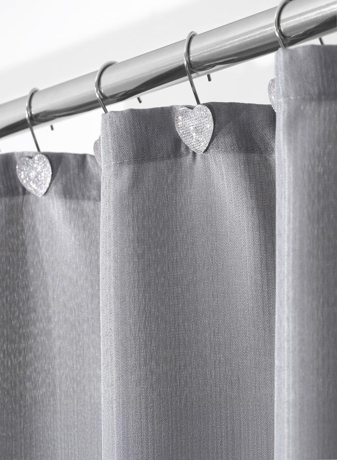 Popkozzi Clear Heart Shower Curtain Hooks: 12 Pcs Glitter Crystal Decorative Curtain Rings with Sparkling Rhinestones - Transparent Shower Hangers for Valentine's Day Christmas Winter Holiday Bathroom Decor - Image 5