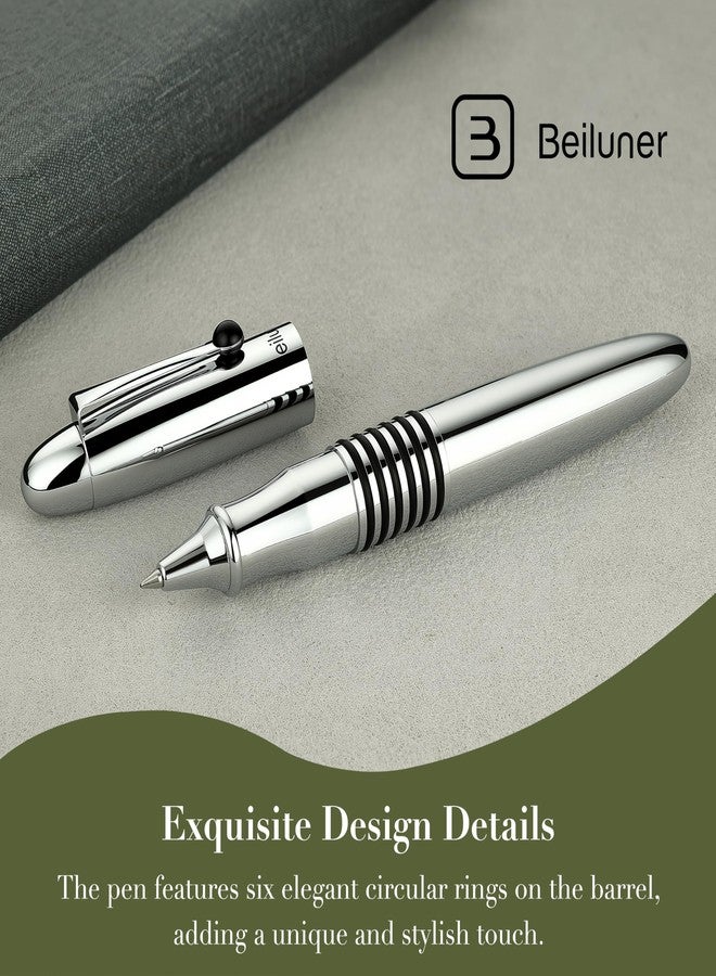 BEILUNER 320 Silver Chrome Rollerball - Stunning Luxury Pen with Chrome Finish, EDC, Heavy, Schmidt Black Ink Refill, Best Gift Set for Men & Women, Professional, Executive Office, Nice Classic Pens - Image 3