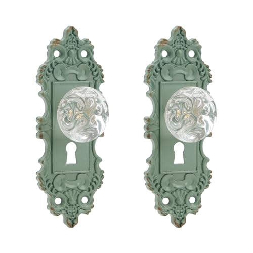 SOFFEE DESIGN 2pcs Vintage Cabinet Knob Dresser Drawer Pulls Distressed Closet Handles with Clear Resin Knob Door Knobs for Cupboard Kitchen Furniture Matte Green - Image 1