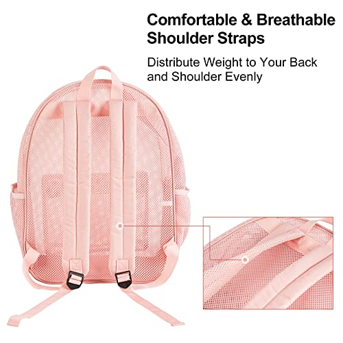COVAX Heavy Duty Mesh Backpack, See Through College Backpack with Padded Shoulder Straps for Commuting, Swimming, Travel, Beach, Outdoor Sports (Pink) - Image 5