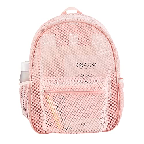 COVAX Heavy Duty Mesh Backpack, See Through College Backpack with Padded Shoulder Straps for Commuting, Swimming, Travel, Beach, Outdoor Sports (Pink) - Image 1