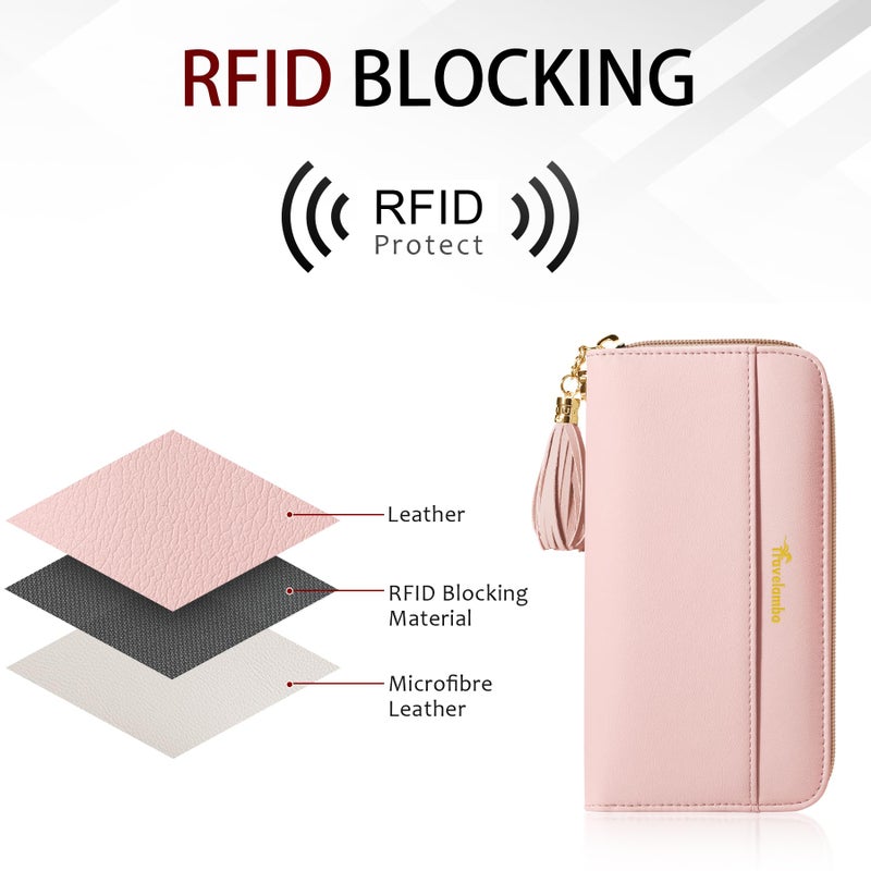 Travelambo Womens Wallet Tassel Bifold Ladies Clutch Wristlet Wrist strap Long Purse (Access Pink Champagne) - Image 3
