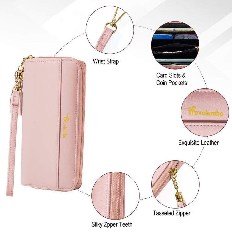 Travelambo Womens Wallet Tassel Bifold Ladies Clutch Wristlet Wrist strap Long Purse (Access Pink Champagne) - Image 5