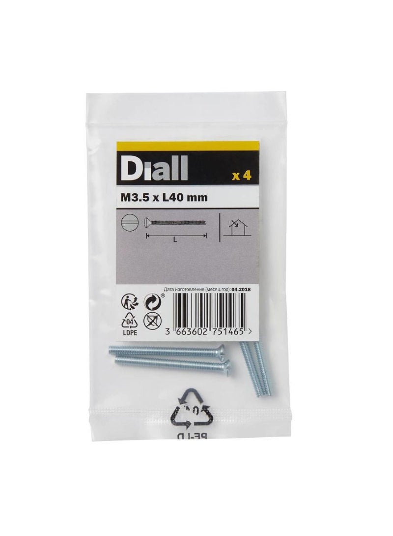 ACE Diall Zinc-Plated Carbon Steel Switch Box Screw Pack M3.5 x 40mm 4Pcs 