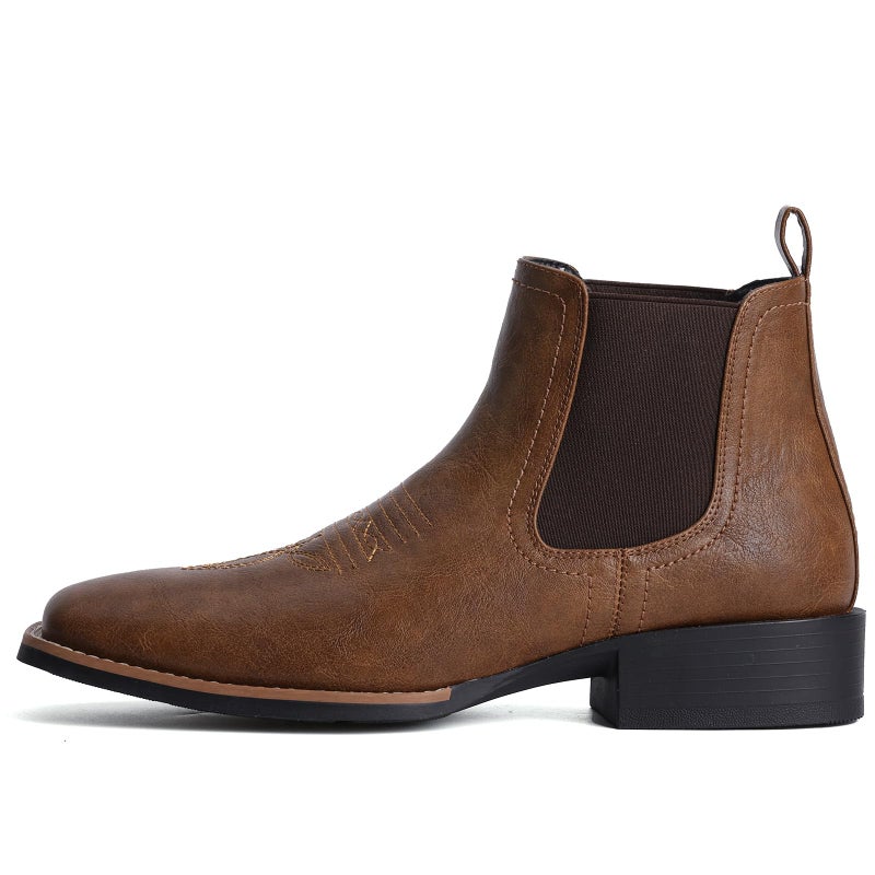 Choiran Western Cowboy Boots for Men - Mens Square Toe Chelsea Boots Ankle Cowboy Boots for Men Casual Retro Stylish Boots Brown - Image 5