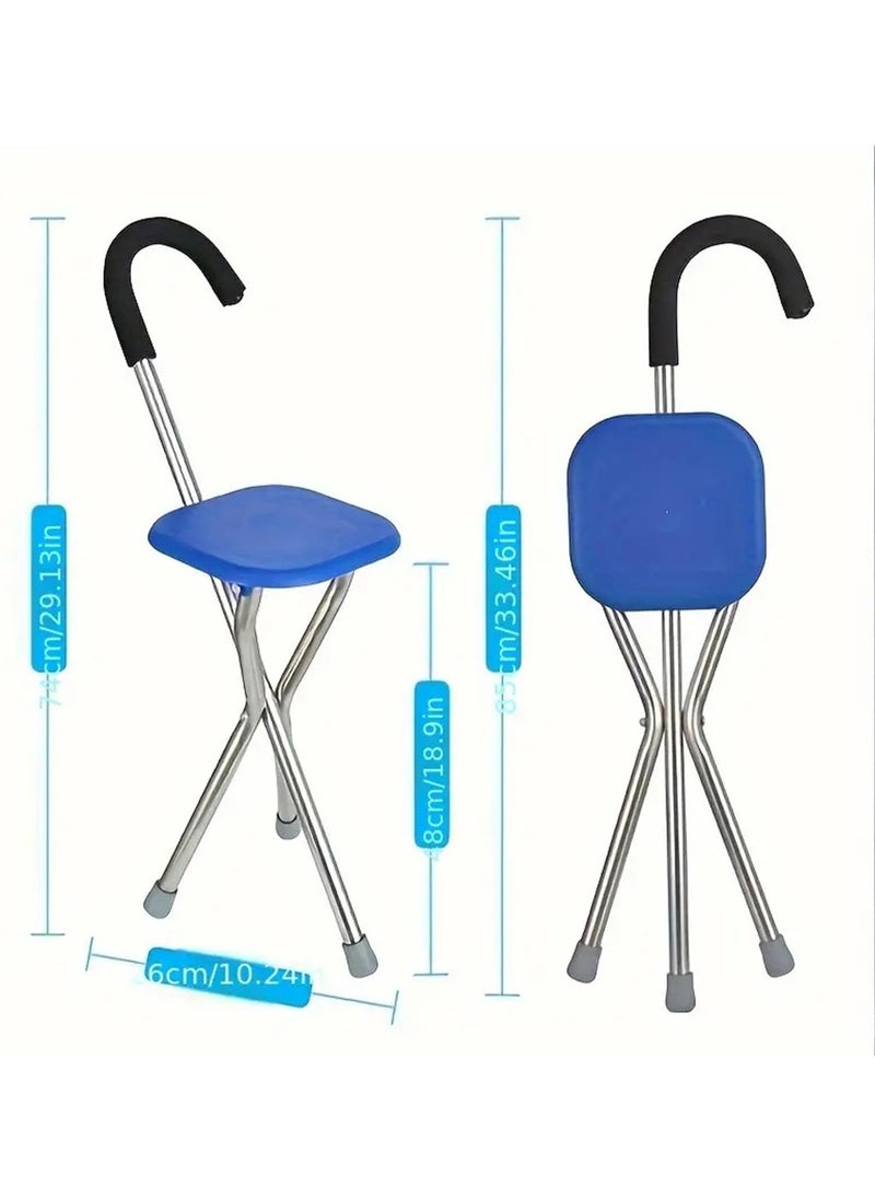Arabest Folding Cane Seat Portable Walking Stick Chair Stainless Steel Elderly Crutch Stool 3 Legs Thickening Travel Seat Black  - Image 2