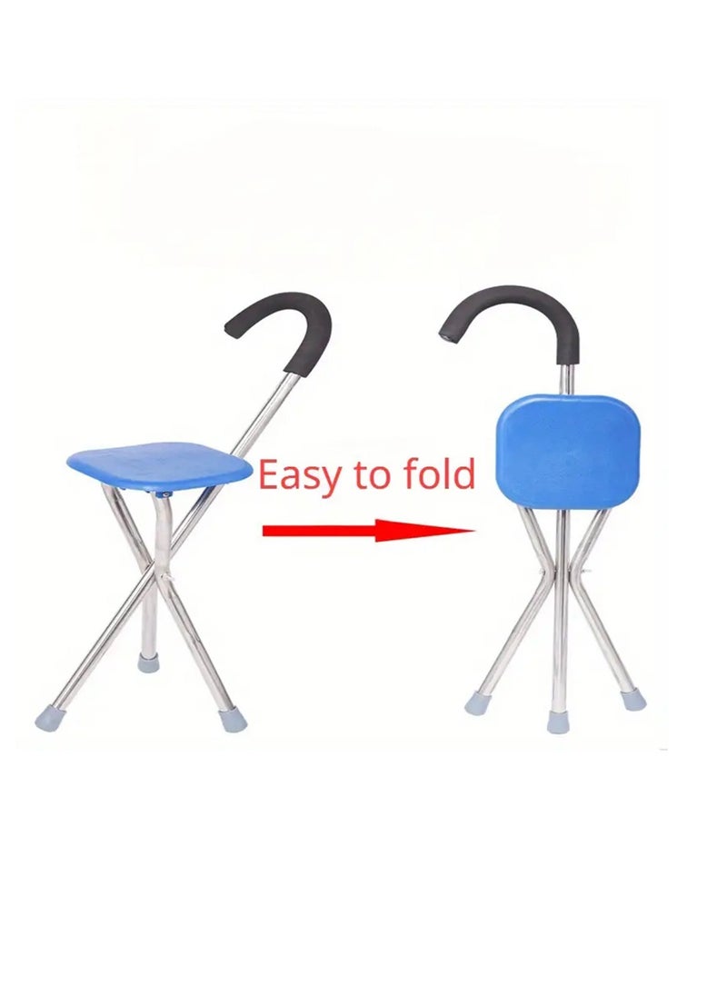 Arabest Folding Cane Seat Portable Walking Stick Chair Stainless Steel Elderly Crutch Stool 3 Legs Thickening Travel Seat Black  - Image 4