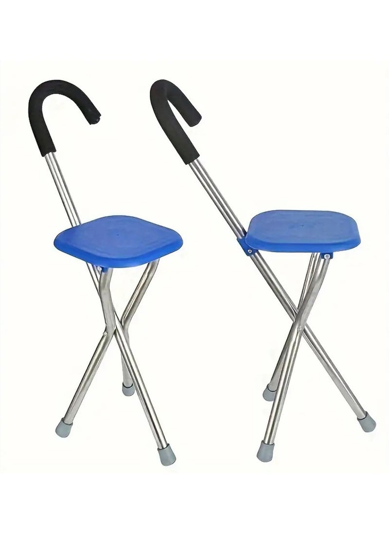 Arabest Folding Cane Seat Portable Walking Stick Chair Stainless Steel Elderly Crutch Stool 3 Legs Thickening Travel Seat Black  - Image 3
