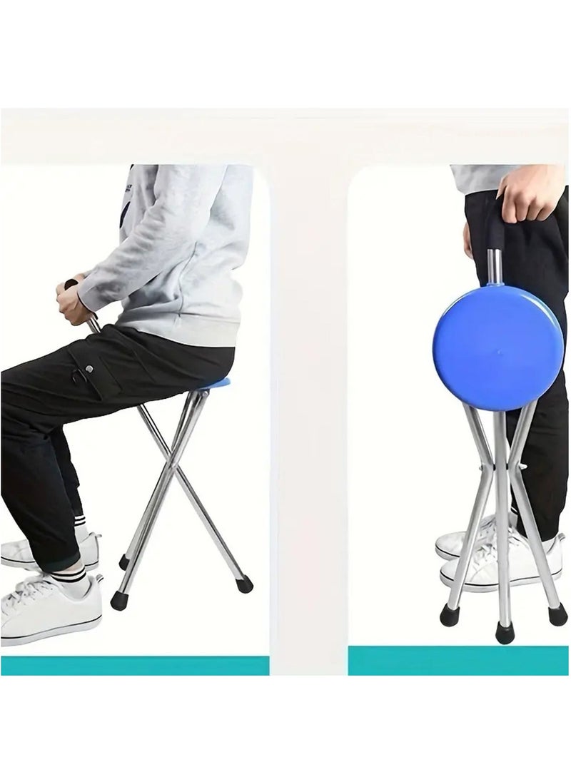 Arabest Folding Cane Seat Portable Walking Stick Chair Stainless Steel Elderly Crutch Stool 3 Legs Thickening Travel Seat Black  - Image 5