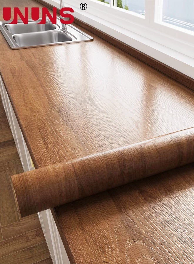 UNUNS Wood Wallpaper 60CMx 5M,1 Roll Widened Wood Grain Peel and Stick Contact Paper,Wood Door and Wall Decorative Sticker,Anti-Wood Grain Sticker,Cabinet Covering Desk Removable Furniture Stickers Self Adhesive Sticker for Wardrobe Cupboard（Golden Teak） - Image 1