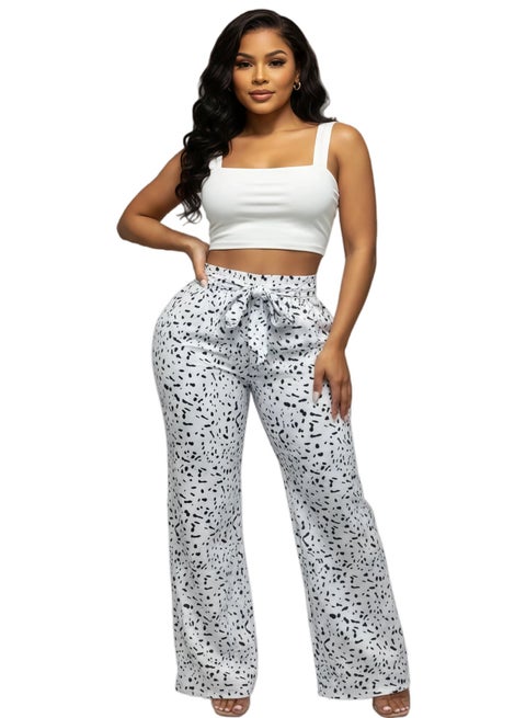 MANIKAN Women's Pajama Printed Wide Leg Lounge Pants with Drawstring High Waist with Abstract Pattern And Top