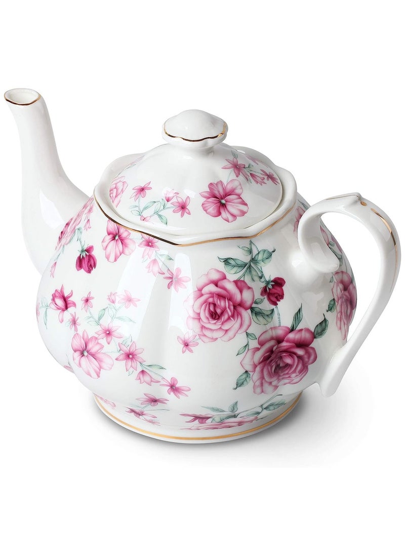 BTaT- Tea Pot, Teapot, Porcelain Teapot, 38 oz, Floral Teapot, Bone China Teapot for Tea Set, Ceramic Tea Kettle, Tea Pots for Tea Cup, Tea Pot Ceramic, Tea Pots for Loose Tea, Teapot for Infuser