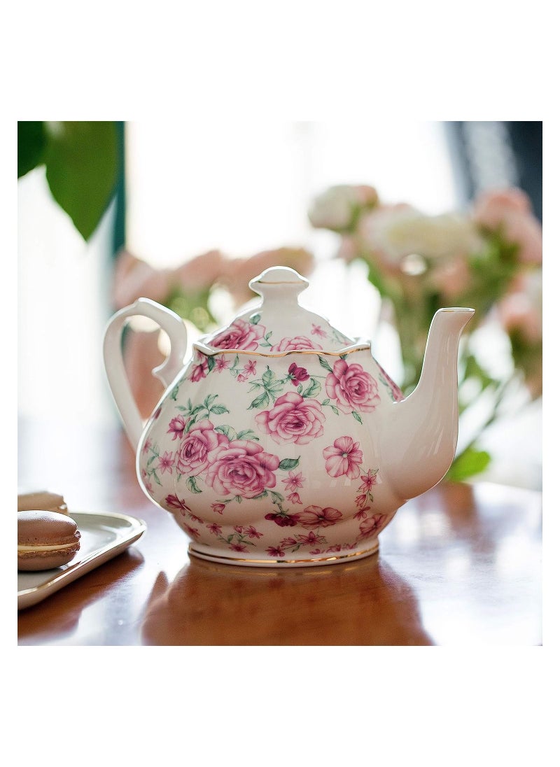 BTaT- Tea Pot, Teapot, Porcelain Teapot, 38 oz, Floral Teapot, Bone China Teapot for Tea Set, Ceramic Tea Kettle, Tea Pots for Tea Cup, Tea Pot Ceramic, Tea Pots for Loose Tea, Teapot for Infuser