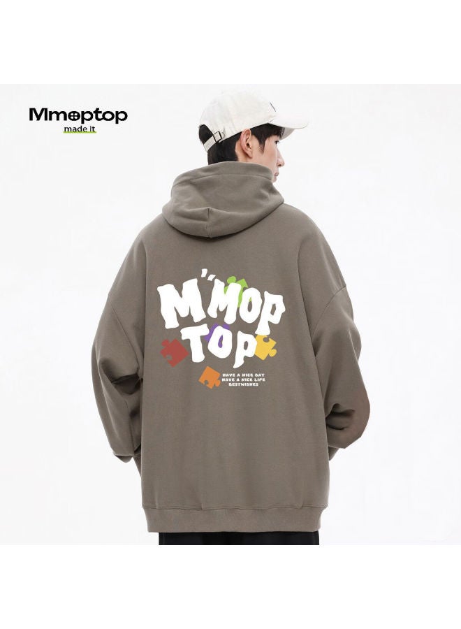 Mmoptop Trendy Letter Print Hoodie Men's Spring Autumn Loose Casual Pullover Mmwy02 Gray Brown 2XL - Image 3