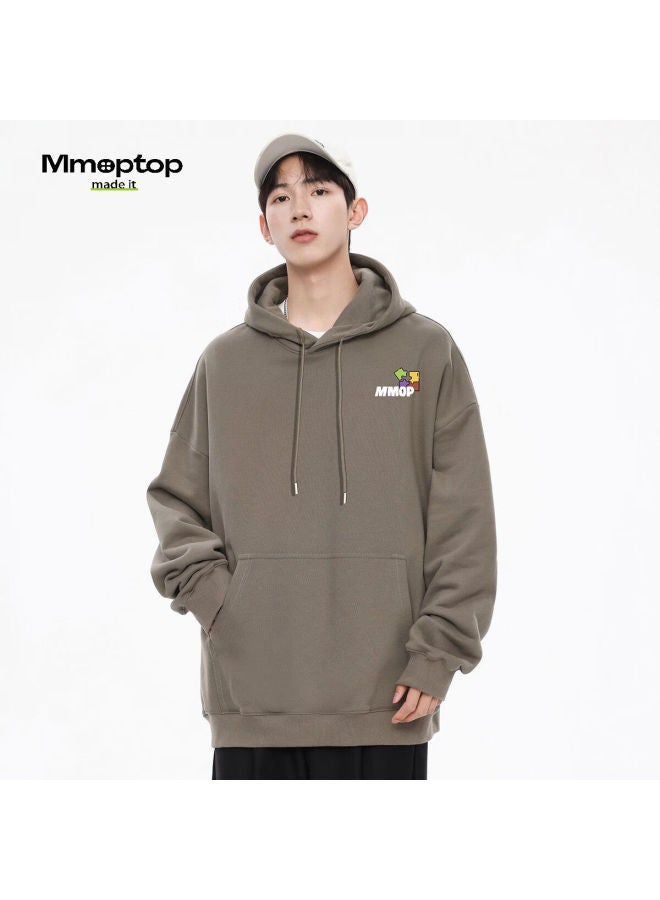 Mmoptop Trendy Letter Print Hoodie Men's Spring Autumn Loose Casual Pullover Mmwy02 Gray Brown 2XL - Image 5