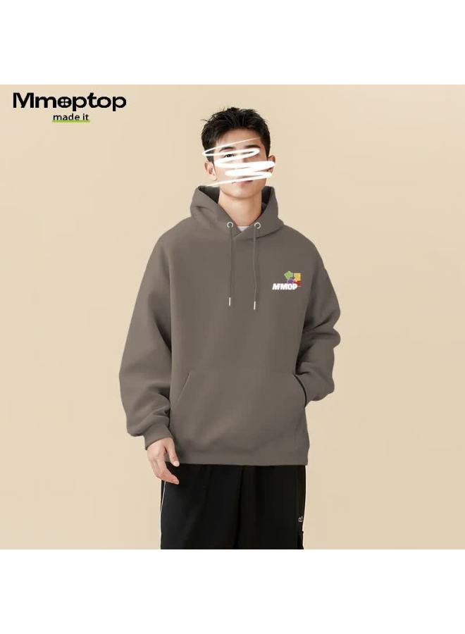 Mmoptop Trendy Letter Print Hoodie Men's Spring Autumn Loose Casual Pullover Mmwy02 Gray Brown 2XL - Image 2