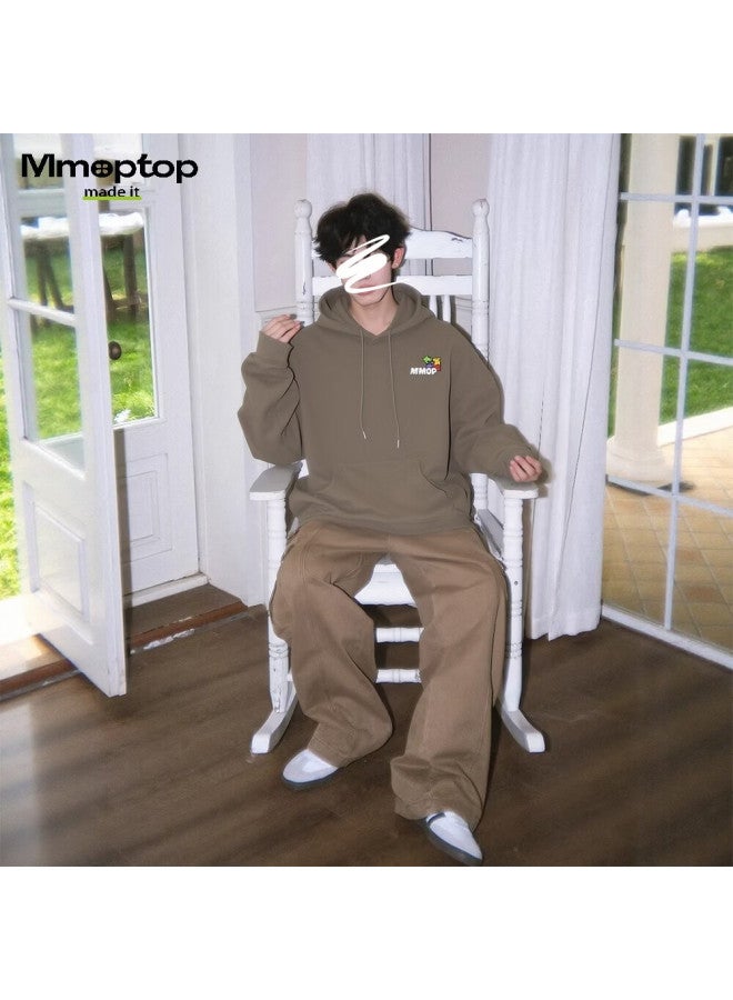 Mmoptop Trendy Letter Print Hoodie Men's Spring Autumn Loose Casual Pullover Mmwy02 Gray Brown 2XL - Image 1