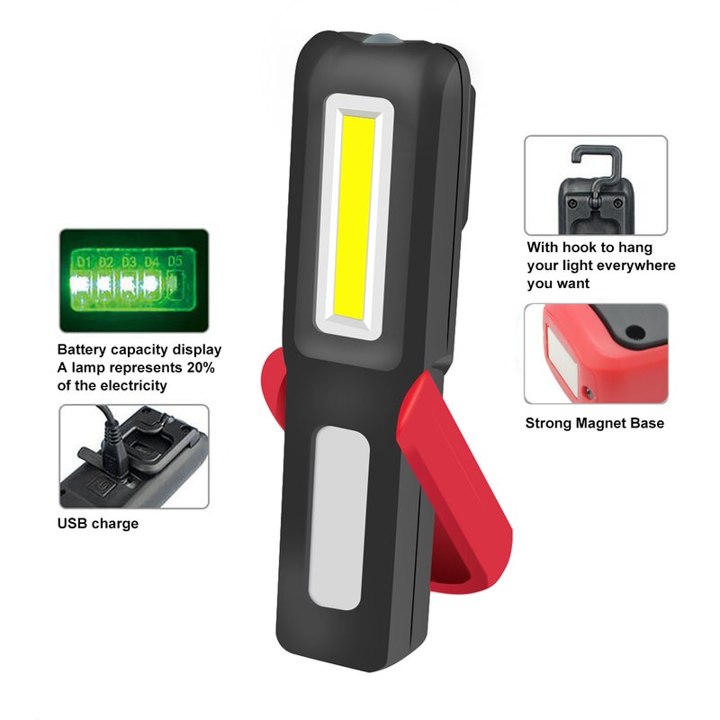 مصباح عمل LED COB قابل لإعادة الشحن عبر USB ومحكم مغناطيسي - مصباح يدوي محمول - مصابيح ليلية - مصباح خياري بحواف خارجية ومقلعة تعليق للخيم - Image 3