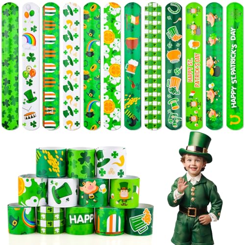 DimiGlobal St Patricks Day Slap Bracelets Bulk Saint Patricks Day bracelets for Kids Shamrock Snap Bracelets St Pattys Day Party Favor Supplies Holiday Gifts Classroom Prizes Goodie Bag Stuffers 24 - Image 1