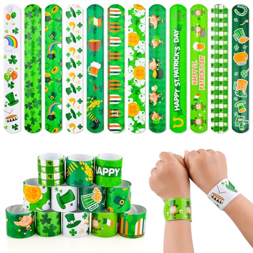 DimiGlobal St Patricks Day Slap Bracelets Bulk Saint Patricks Day bracelets for Kids Shamrock Snap Bracelets St Pattys Day Party Favor Supplies Holiday Gifts Classroom Prizes Goodie Bag Stuffers 24 - Image 5