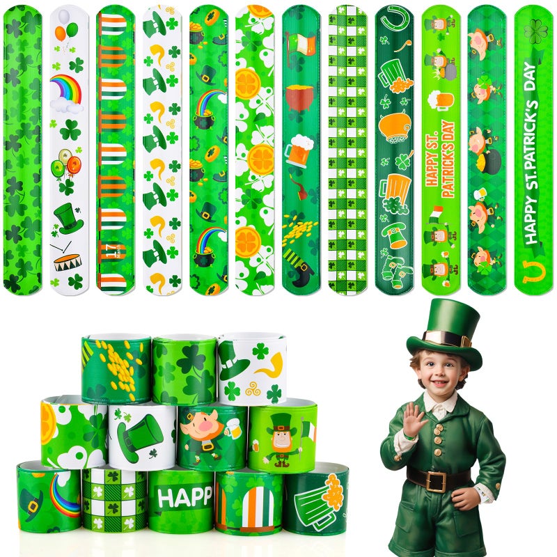 DimiGlobal St Patricks Day Slap Bracelets Bulk Saint Patricks Day bracelets for Kids Shamrock Snap Bracelets St Pattys Day Party Favor Supplies Holiday Gifts Classroom Prizes Goodie Bag Stuffers 24 - Image 3