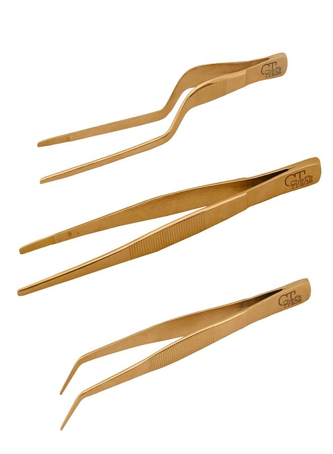Chef's Trade Plating Tweezers/Tongs, Precision Stainless Steel Kitchen Culinary Tweezers 3PCs Set - Image 1