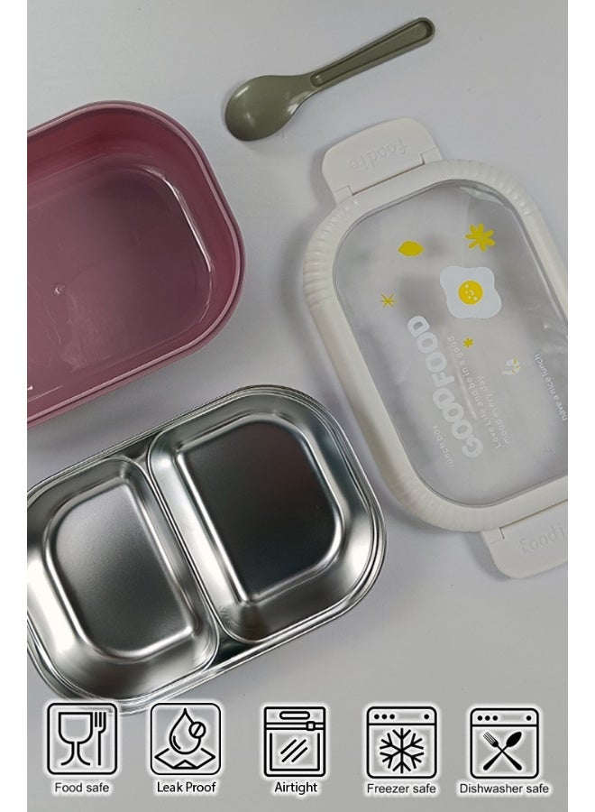 Toshionics Stainless Steel Classic Lunchbox 1.5L – Bento Meal Box with 2 Compartment and Spoon – Freezer, Dishwasher and Microwave Safe, Leakproof and Airtight with Dual Compartment, BPA-Free, Lightweight, Durable Food Container for Adults and Kids – Home, Office, School, Daycare, Travel – 19x13x6 cm - Image 2