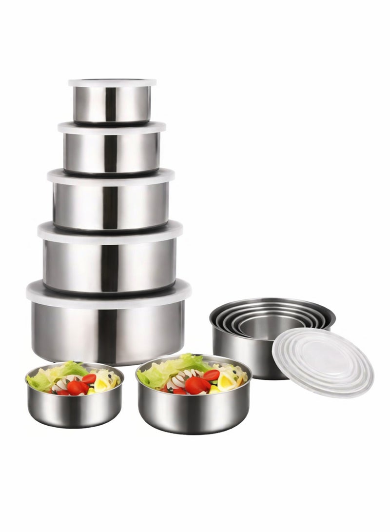 توشيونيكس حاويات طعام من الفولاذ المقاوم للصدأ، حاويات تخزين طعام بغطاء، حاوية، صندوق غداء، مانعة للتسرب، دائرية، قابلة لإعادة الاستخدام، عبوة من 5 قطع، غلاف سيليكون للعمل والمدرسة، 10، 12، 14، 16، 18 سم - Image 1